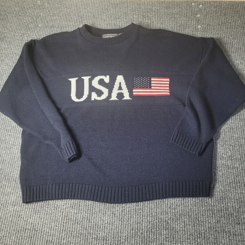 Vintage David Taylor Knit Pullover Sweater Acrylic Black USA Men's Size L EUC